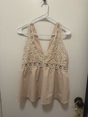 SHEIN Boho Lace Insert Lace Up Back Cami Top